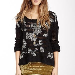 Free People Black Embroidered Women's Sweater